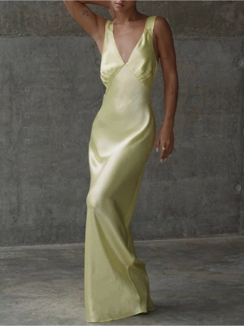Satin V-Neck Slip Dress in Yellow